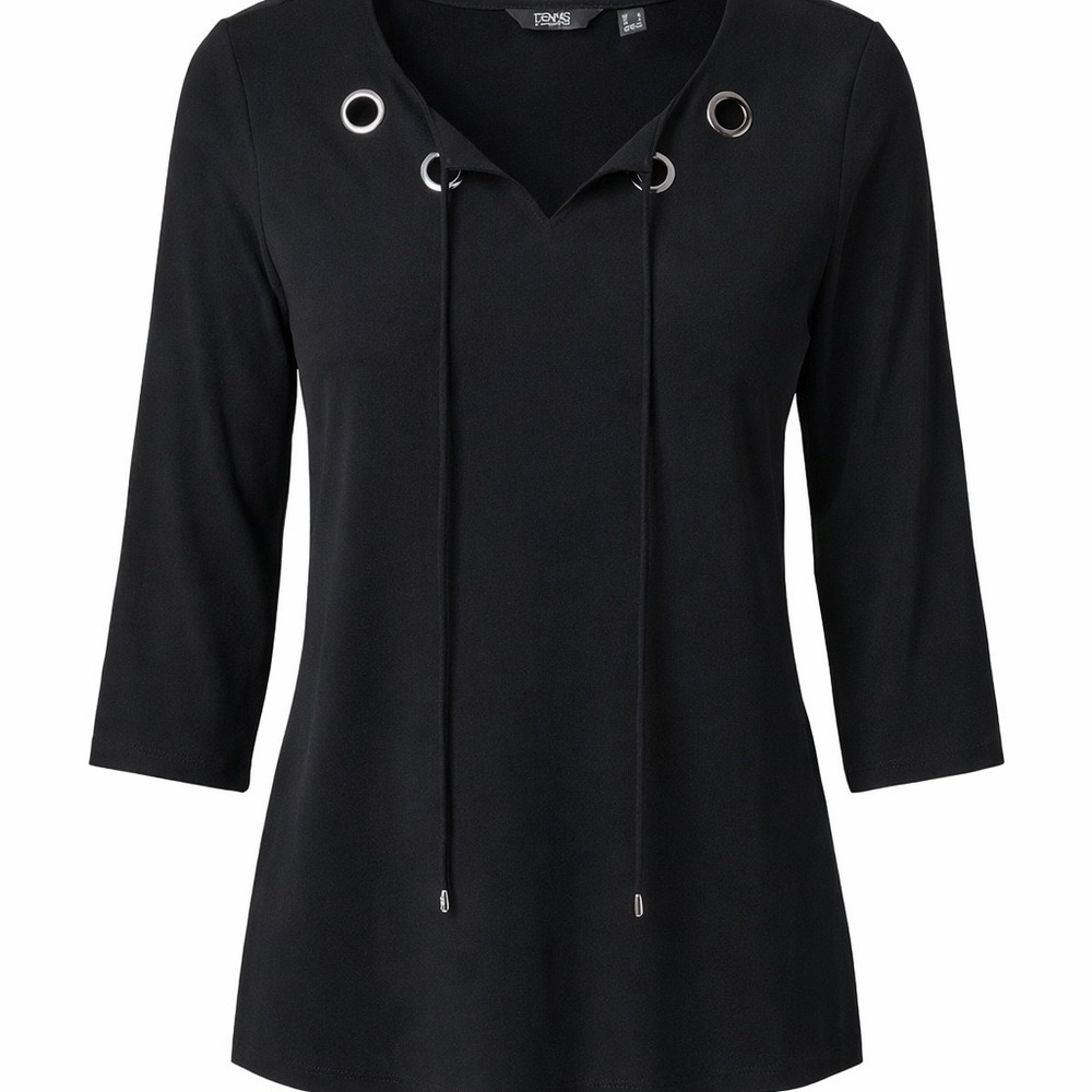 Dennis Basso‎ Women Size M Black Shirt Grommet Swing Top Y2K